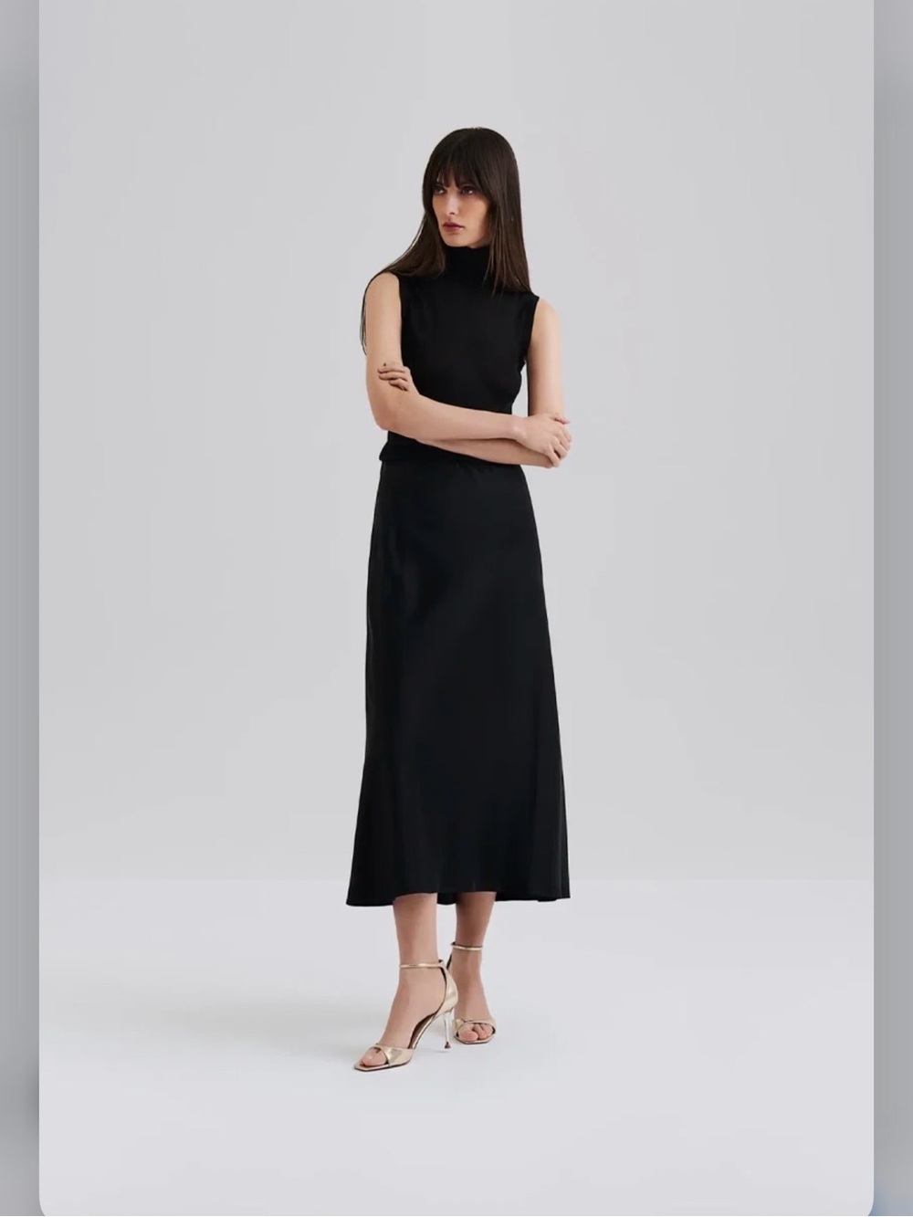 By Malina Elegant Black satin Maxi Skirt - Sleek High-Waist Silhouette size XL